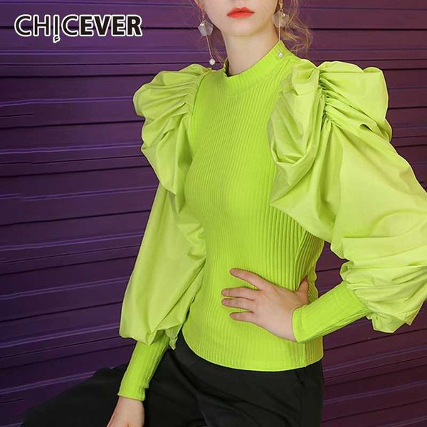 

chicever korean knitting women's sweater o neck puff sleeve large size casual pullover sweaters female 2020 fashion new clothes, White;black