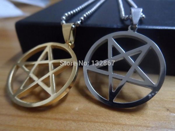 

gold stainless steel pentagram satanic worship charm pendant necklace, Silver