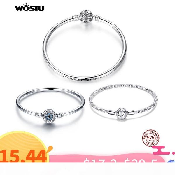 

wostu 100% 925 sterling silver original bracelets snowflake blue eyes zircon chain fit women bracelet & bangle luxury jewelry mx190719, Golden;silver
