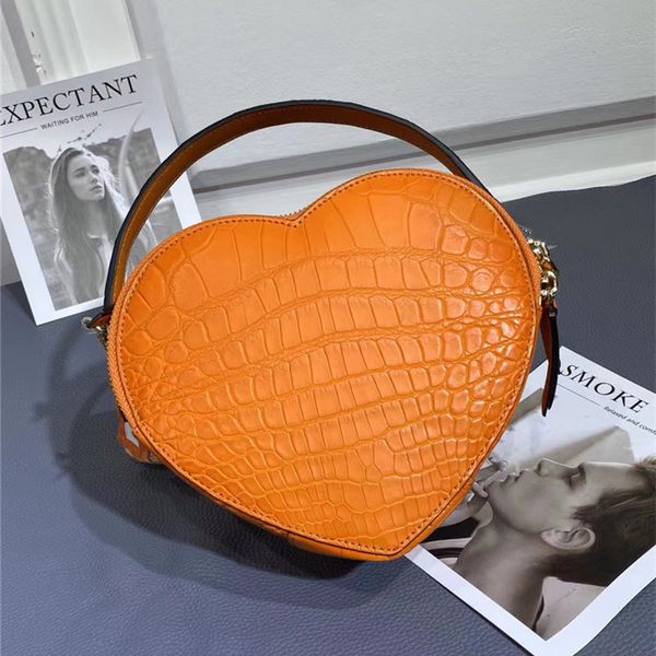 

authentic crocodile belly skin heart-shaped women small orange handbag genuine alligator leather lady purse female shoulder bag