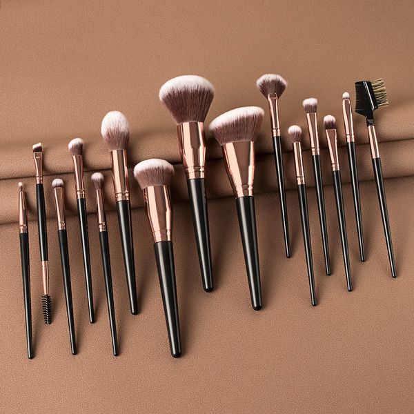 

15pcs makeup brushes premium synthetic contour concealers foundation powder eye shadows eyebrow makeup brushes tools with champagne gold