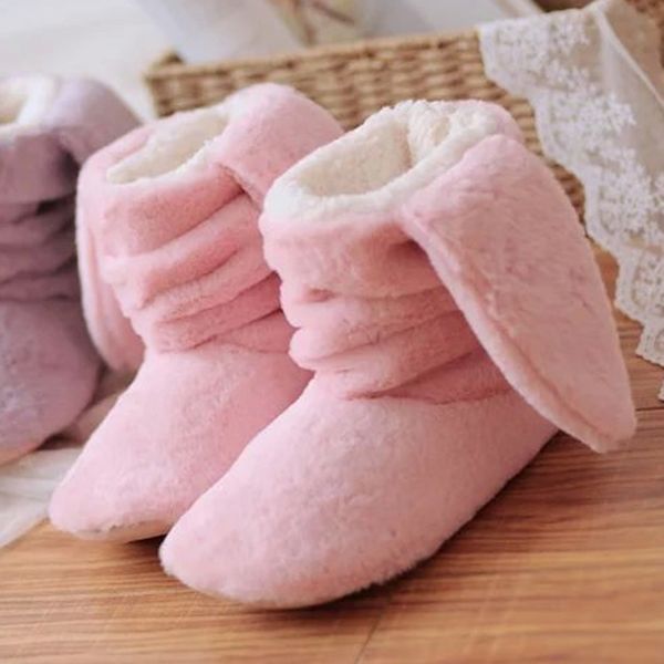 

soft winter cute ladies indoor house slippers women rabbits ears botas plush home floor shoes chinelos femininos botas pantuflas, Black