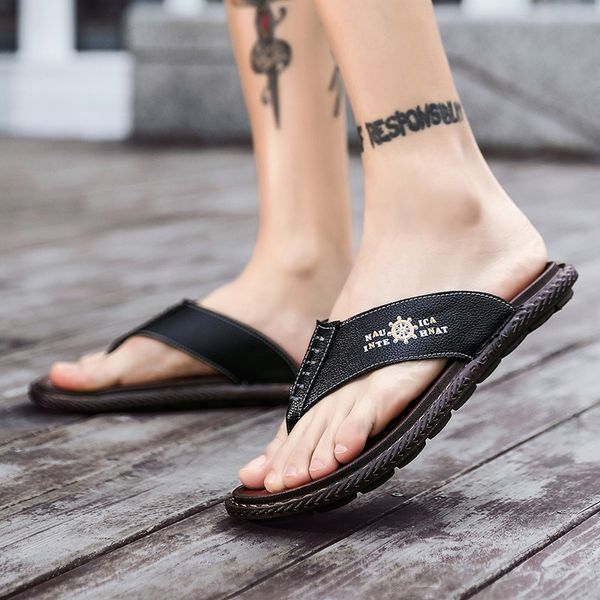 

flip-flops men 2020 summer men's sandals beach shoes sandals fashion trend wear-resistant casual non-slip wear-resistant shoes, Black