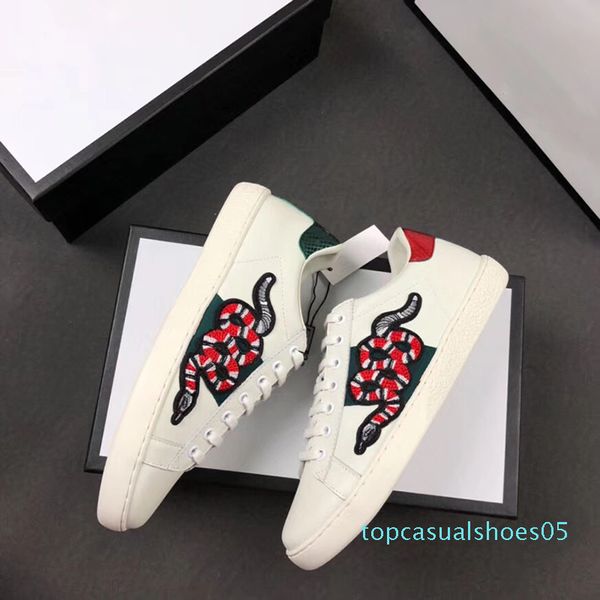 

designer sneaker ace leather sneaker 100% genuine leather trainers men women classic casual shoes python tiger bee flower embroidered t05, Black