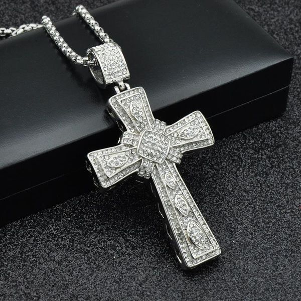 

2018 fashion hiphop cross pendant necklaces for men stainless steel hip hop necklace cubic zirconia ice out jewelry, Silver