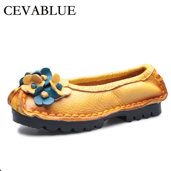 

cevablue genuine leather ingle shoes female autumn solid color retro flower leather shoes shallow mouth round head zxw-666, Black