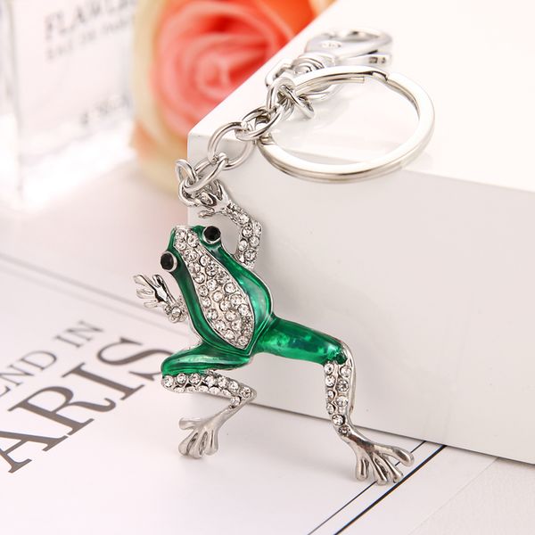 

2020 explosion style fashion painting oil rhinestone green frog bag key ring birthday party gift ing, Silver