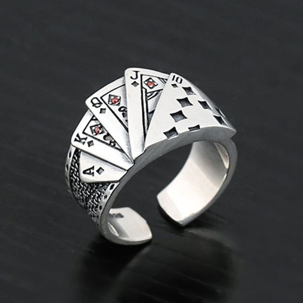 

2020 new design punk straight flush poker finger ring gothic god of good luck signet rings anel anillos for men women, Golden;silver