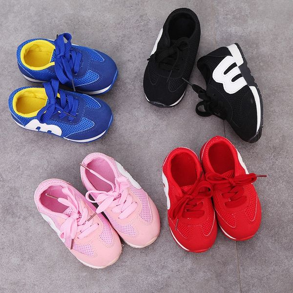 

autumn children's sneakers baby net cloth m letter children's boys' sports girls' casual soft sole single shoes baby sho, Black