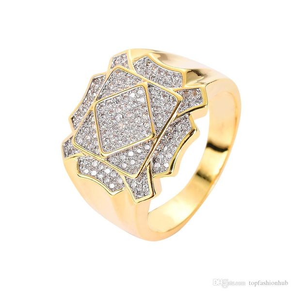 

hip hop men's ring high grade zircon geometric ring bling bling cz ring gold silver rings, Golden;silver