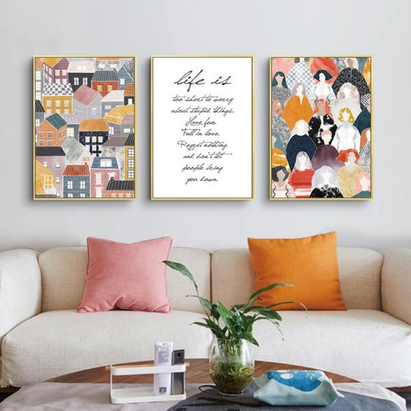 

color building fashion women art poster canvas painting life is letter picture home wall art graffiti bedroom modern decoration