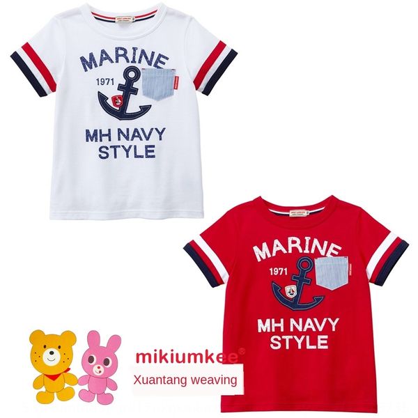 

kq2zv mikiumkee2020 новый летний мужская и носить хлопок большого якоря полосатого карман женской майка детской одежда с коротким рукавом де, Blue