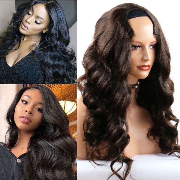 

150% density body wave 100% unprocessed human hair wigs for women 2x4 middle u part wig brazilian remy hair full end, Black;brown