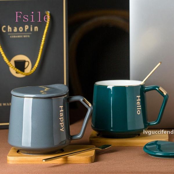 

fsile creative ceramic mug nordic coffee office water breakfast milk spoon tea couple business gift cup t200506