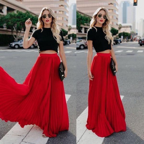 

zogaa 2020 spring summer pleated skirt womens vintage high waist skirt solid long skirts new fashion female maxi party skirts, Black
