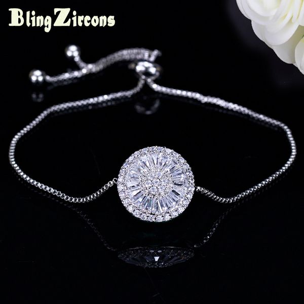 

beaqueen fashion silver color round cubic zirconia crystal setting adjustable charm bracelet for women party jewelry b125, Black