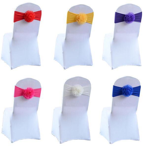 

sashes 100pcs spandex big organza flower chair sash elastic band bow ties wedding party banquet supply