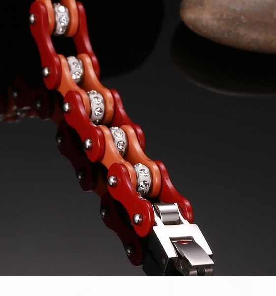 

men fashion stainless steel rhinestones bangle biker bicycle chain cuff racelet bangles trendy jewelry brace lace coffee yellow, Golden;silver