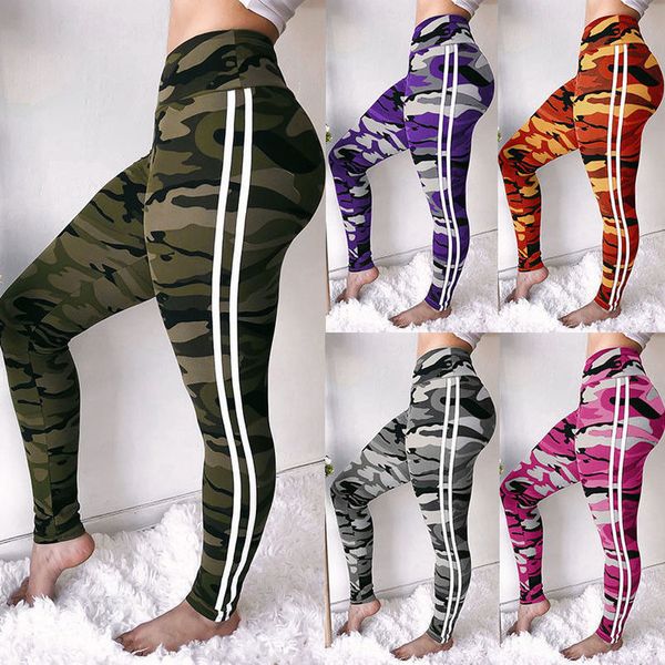 

ankle-length summer new style fashion casual womens ladies camouflage print comfortable striped fitness pants leggings, Black
