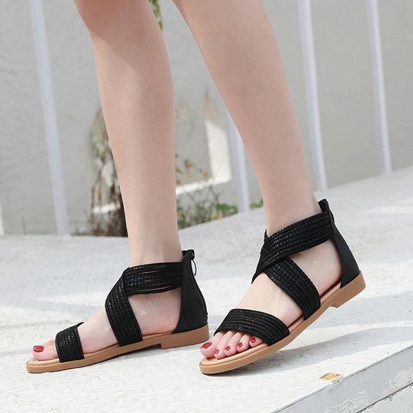 

cross sandals straps cross-shoes black shoes for women 2020 women's large size sandals beige fashion comfort block sale