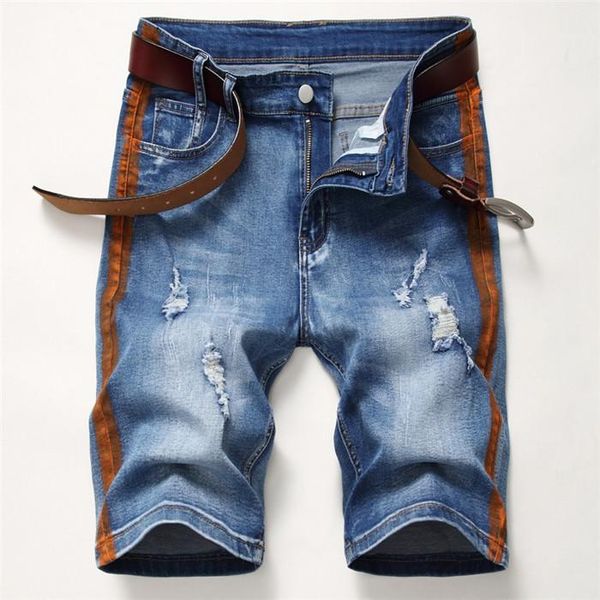 

мужские hole straight полосатых шорт лето люди длина колена свет омывается демин коротких мужчины мода high street одежда, White;black