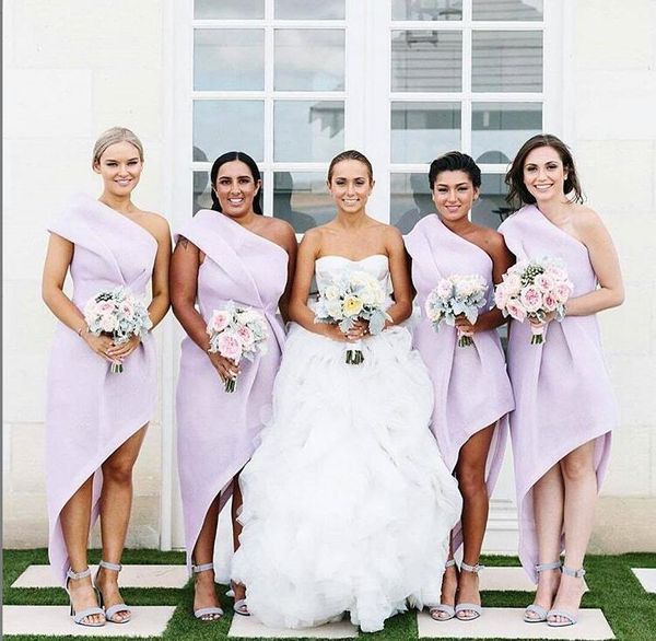

lilac short bridesmaid dresses one shoulder simple satin a line maid of honor gowns asymmetrical boho garden wedding guest dress al6591, White;pink