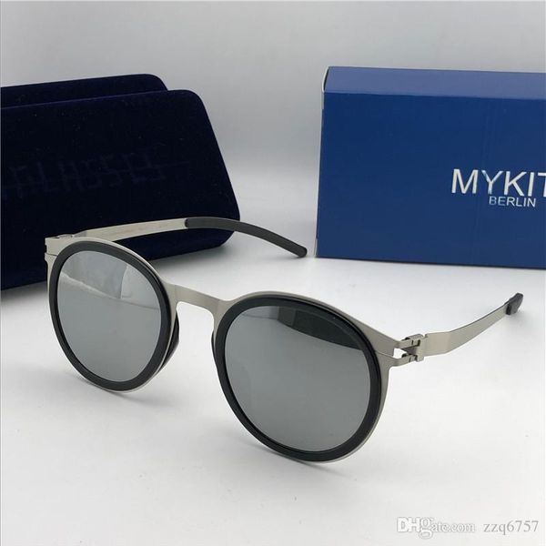 

new mykita sunglasses ultralight frame without screws mkt dd2 round frame flap men brand designer sunglasses coating mirror lens, White;black