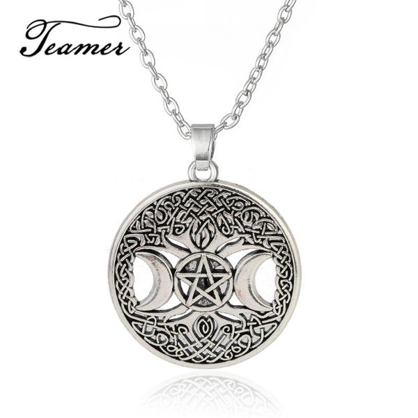 

teamer nordic vikings pendant necklace celtics knot pentagram pentacle star moon wicca tree of life pendant necklace gifts, Silver
