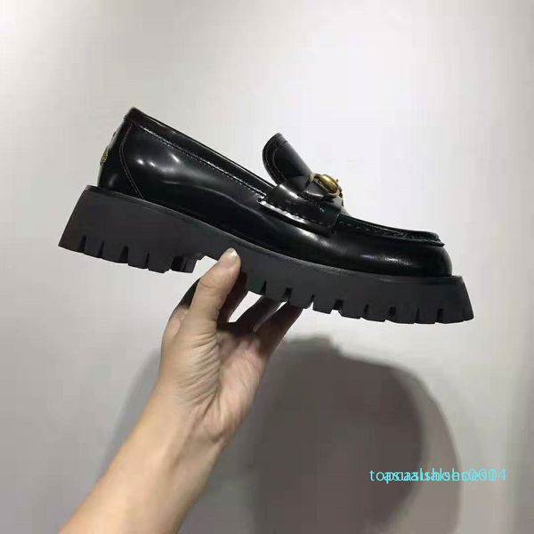 

designer women platform lug sole loafers with horsebit buckles thick soles womens lady girl luxury leather casual price eur34-40 c14, Black