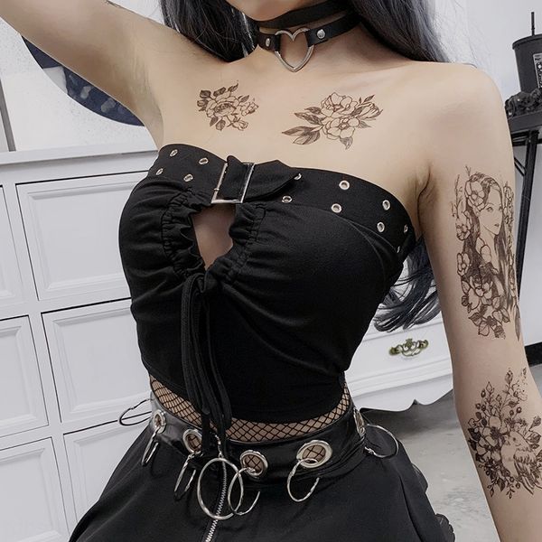 

22092p hole-piercing navel breast-wrapg female pin scheming pin buckle punk top, Camo