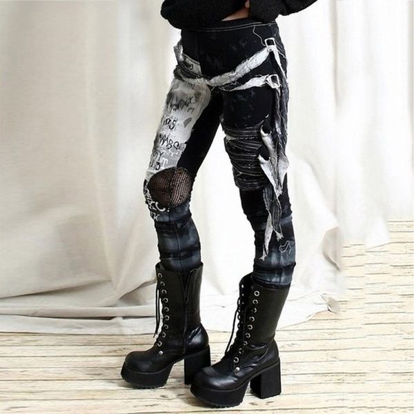 

hollow printed leggings women fashion fitness high waist leggings pants gothic jeggings ladies sporting push up legging t2g, Black