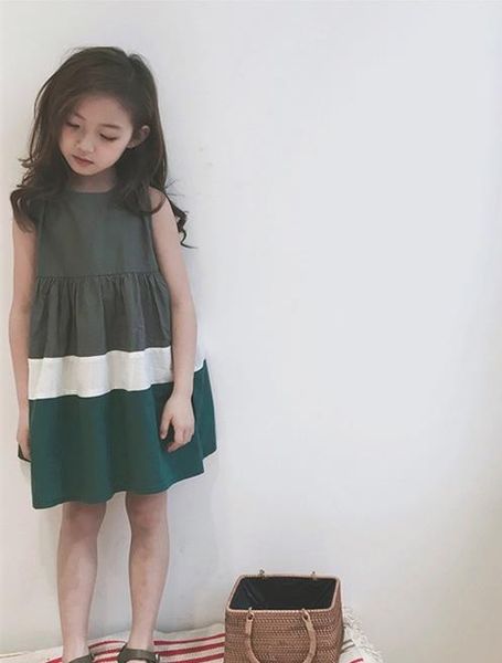 

baby kids dress girls dresses summer girls fashion designer stripe atcheork sleeveless dress suspenders skirt children princess skirts ly720, Red;yellow