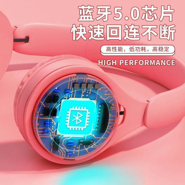 

bluetooth headset 5.0 student sports headset macaron bluetooth pink black