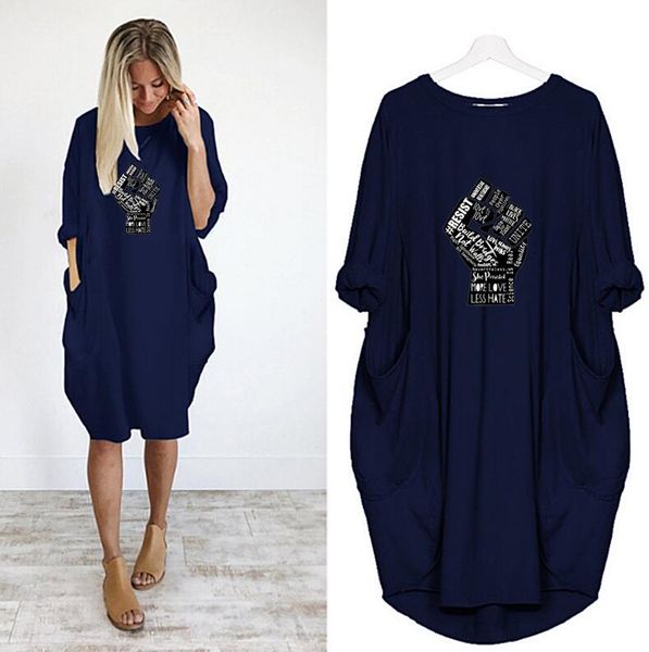 

black lives matter 2020 women designer dress t shirts dresses spring summer casual round neck pocket loose plus size 5xl wholesale, Black;gray