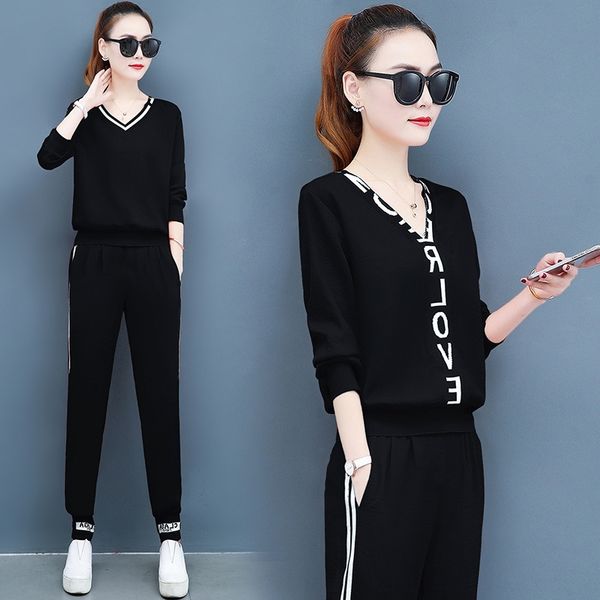 

двухкусочные набор случайных брюки v-образный вырез небольшой спортивной костюм модные повседневные брюки женские костюм летний женский, Gray