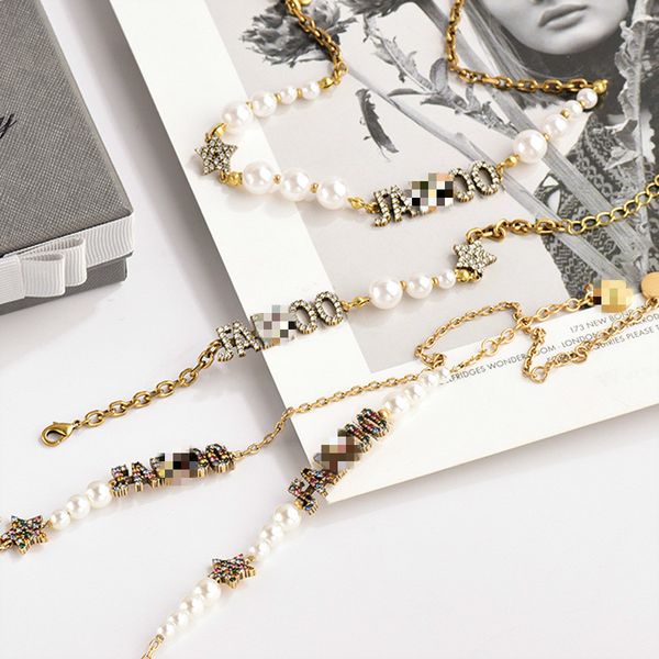 

d family/di family 2020 new color diamond letter pearl necklace necklace women's net red temperament women's bracelet, Silver