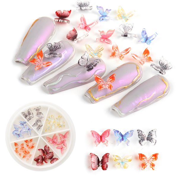 

30pcs butterflies for nail art decoration 3d ornaments aurora clear charm manicure designs resin jewelry nails accessory, Silver;gold