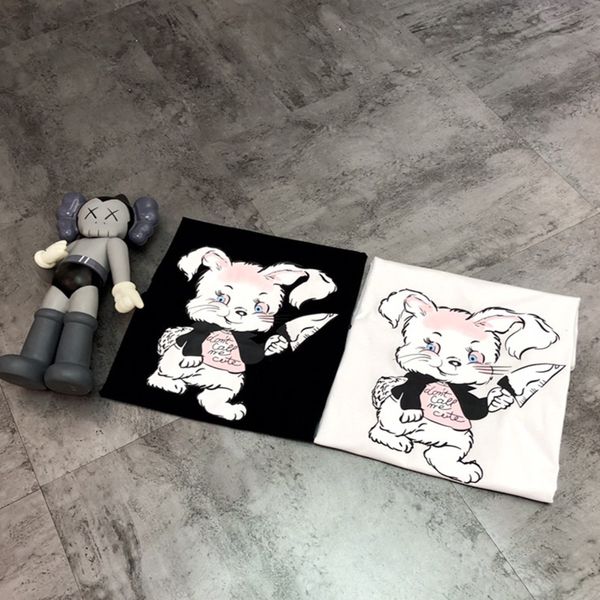 

nufyo trendy short-sleeved loose vx detail rabbit printed ins trendy women's student underpants t- shirt short-sleeved t-shirt for wome, White