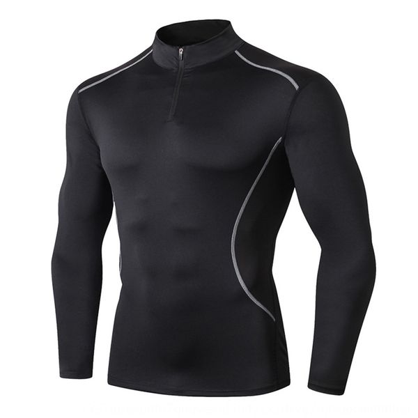 

tqbh6 men's autumn and winter stand collar fitness clothes pro sports running training long sleeve tight pants tight pants high elastic, Black