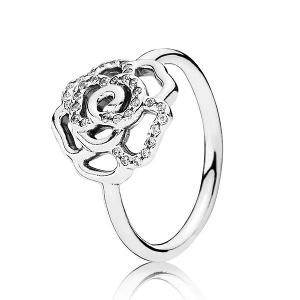

shimmering delicate rose 925 sterling silver ring with pandora gift box luxury designer women real cz diamond engagement ring 18k white gold