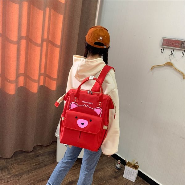 

new cartoon bear waterproof multi-function backpack fashion mommy bag maternal and child leisure travel backpack, White