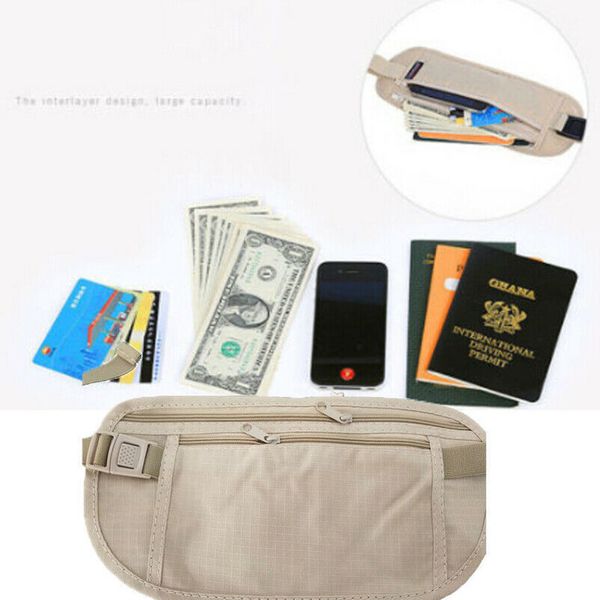 

women portable basic zipper pouch hidden wallet passport money bags waist belt bag slim secret casual solid waist packs