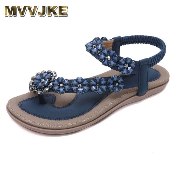 

mvvjke 2020 summer women casual flat sandals shoes woman bohemia flip flop crystal flower female soft gladiator beach sandals, Black