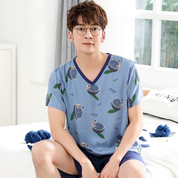 

мужская новая короткий рукав коротких брюки костюма мода случайных искусственный хлопок брюки набор шорты пижамы хлопок шелковых пижамы шабл, Blue;red