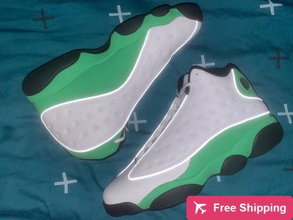 

2020 authentic 13 lucky green man basketball shoes white black 3m reflective real carbon fiber sneakers sports with original box
