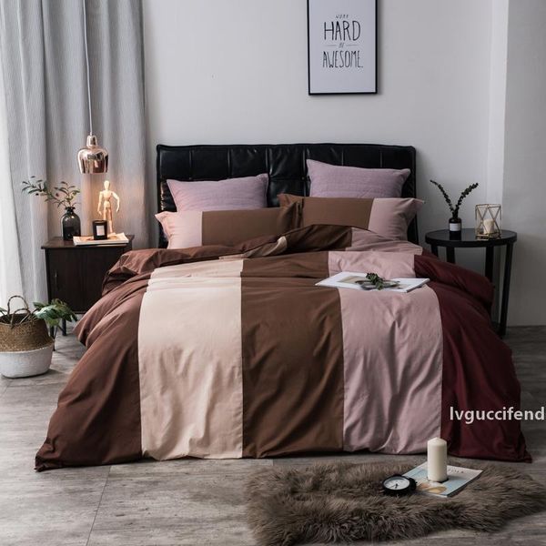 

twin  king size 100%cotton bedding sets adults kids coffee brown blue purple bedding set duvet cover bed sheet/linen set