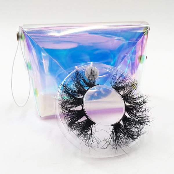 

25mm mink eyelashes fluffy messy lashes handmade reusable 6d soft mink lashes holographic lash bags beauty tools