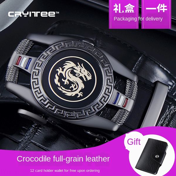 

men's belt genuine leather automatic buckle layer cowhide business crocodile pattern belt gift box, Black;brown