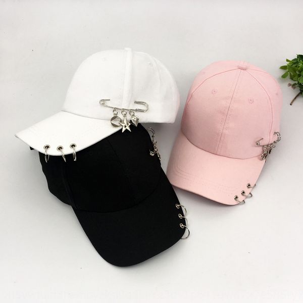 

hat female korean pin iron ring baseball male personality five-pointed star pendant casual sunshade pendant hip-hop hip-hop cap cap, Blue;gray