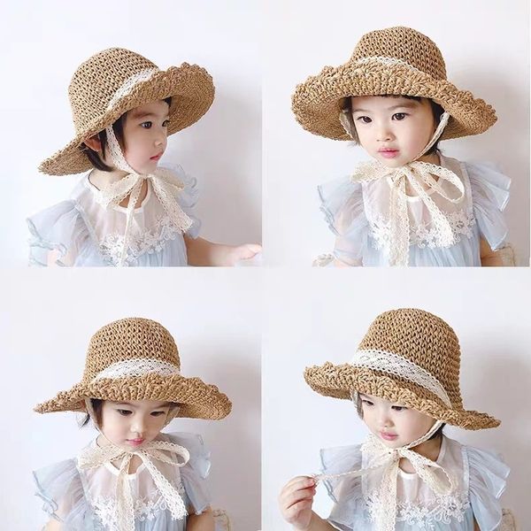 

1dlps children's parent-child mother-daughter big eaves beach straw toque female female princess all-match folding sun hat straw hat gi, Blue;gray